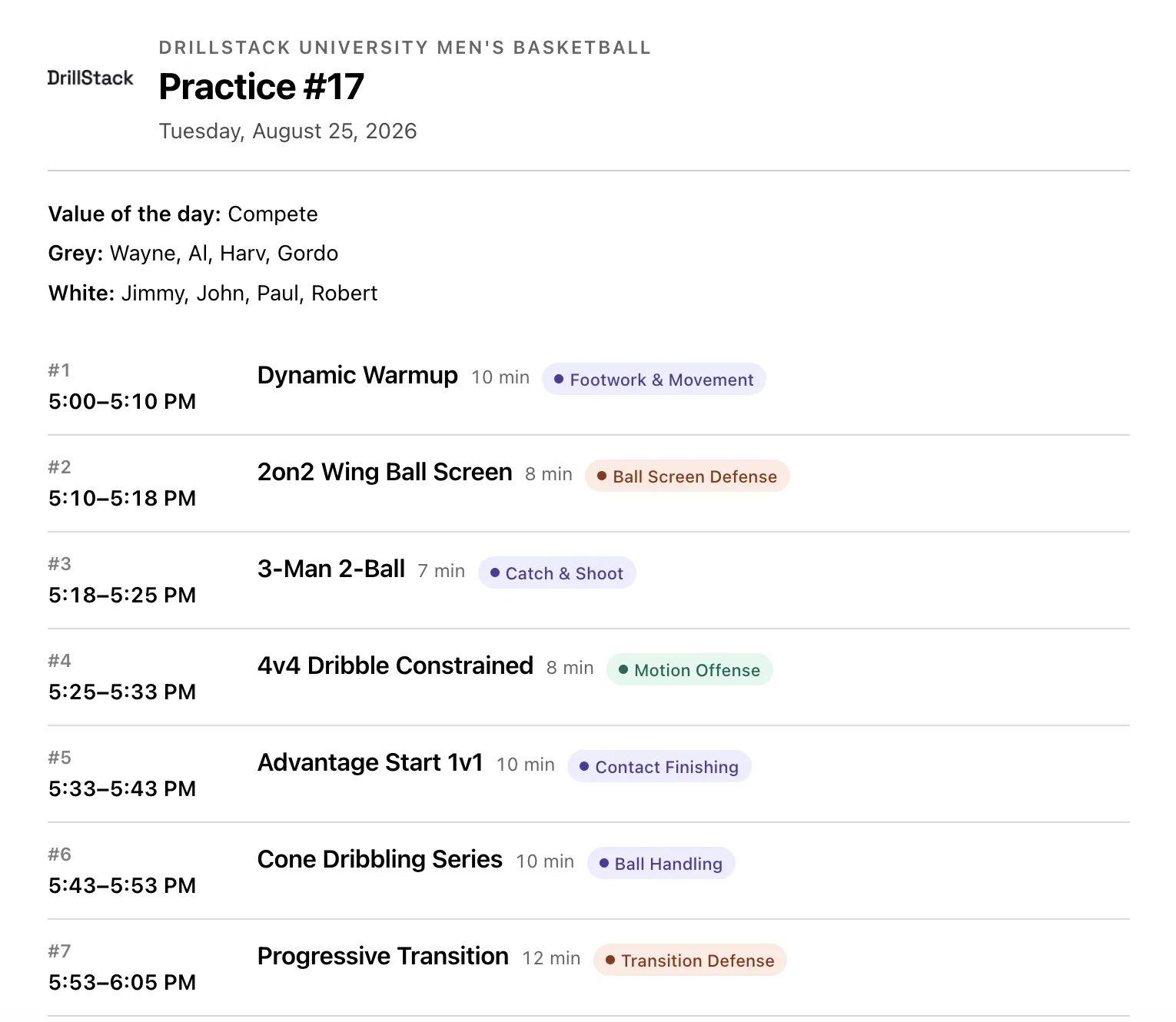 Building a practice plan in DrillStack